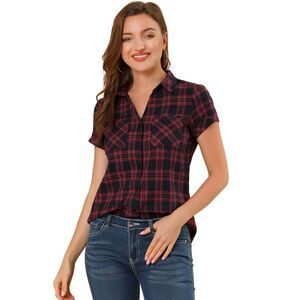 INSPIRE CHIC -  Women's Classic Short Sleeve Button D Red